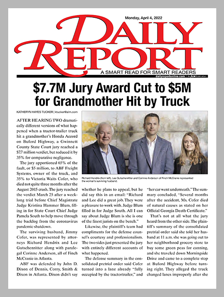 $7.7M Jury Award Cut to $5M for Grandmother Hit by Truck